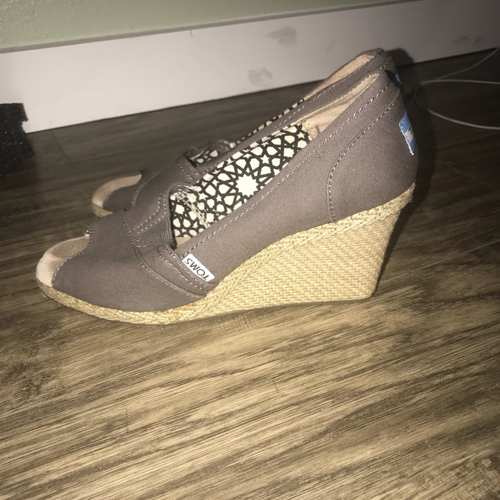 Grey toms Stella peep toe wedges